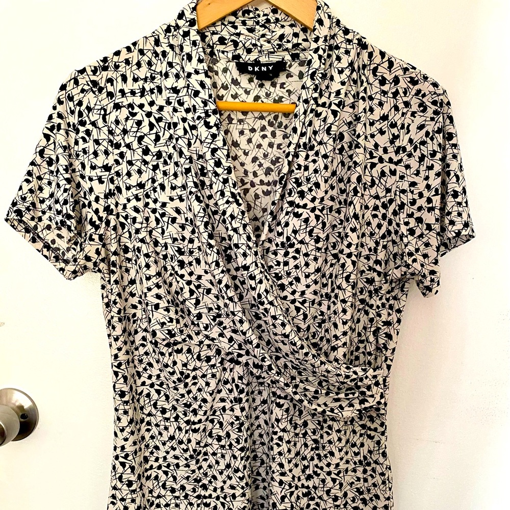 Black and white DKNY blouse, cowel front